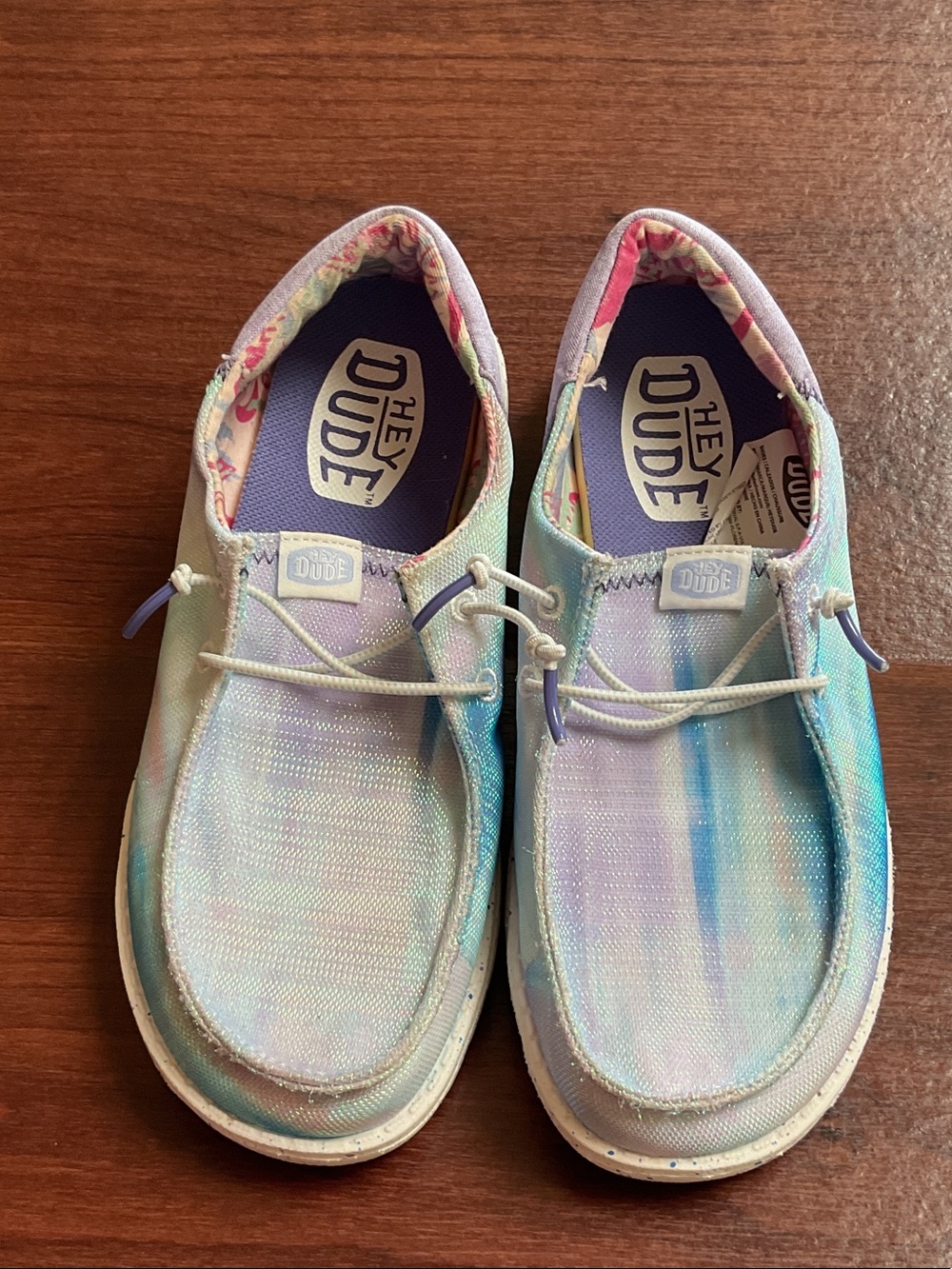 Hey Dude Pastel Lavender Aqua Slip-On Shoes size ladies-6 youth-5